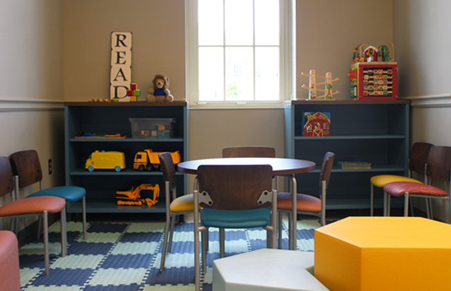 clinical waiting area with children's toys